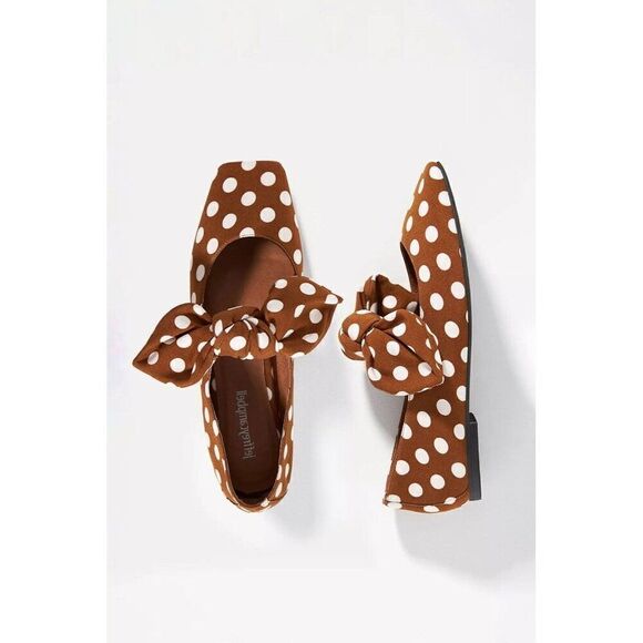 NEW JEFFREY CAMPBELL PRINTED BOW FLATS BROWN POLKA DOT - Picture 1 of 6